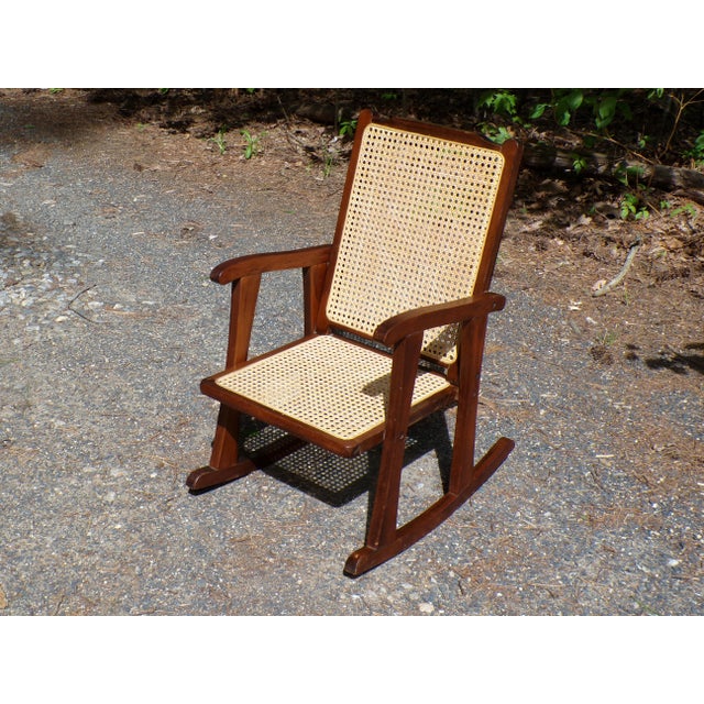 Wood Vintage Mid Century Child Size Small Cane Rocking Chair Rocker For Sale - Image 7 of 14