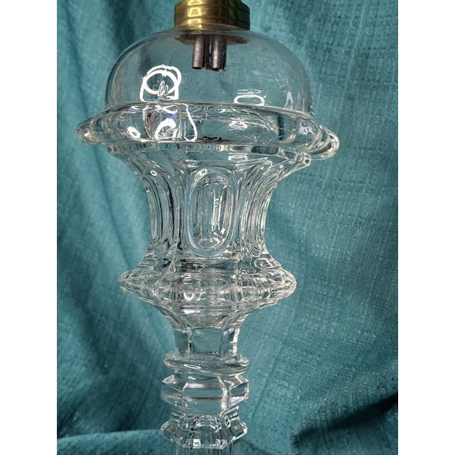 Metal Antique Sandwich Flint Glass Whale Oil Lamp Ring & Oval Pattern Hex Base C. 1850 For Sale - Image 7 of 11