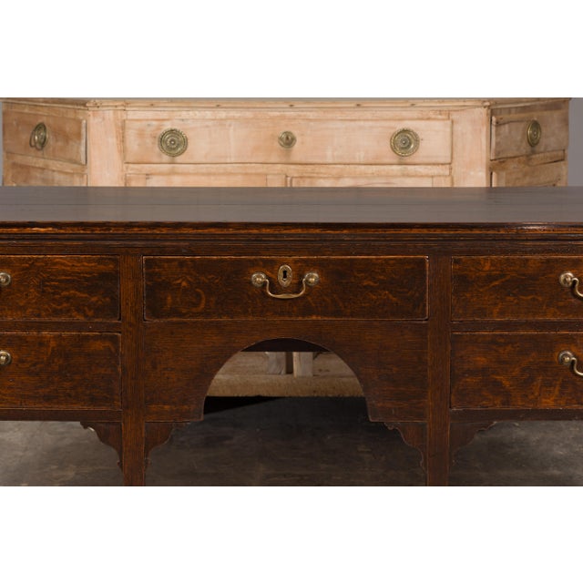 Wood English 19th Century Oak Sideboard with Five Drawers and Carved Spandrels For Sale - Image 7 of 12