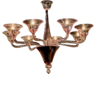 Pink Murano 8-Arm Glass Chandelier For Sale