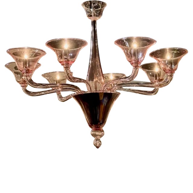 Pink Murano 8-Arm Glass Chandelier For Sale