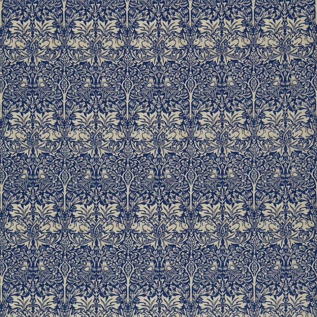 Morris & Co Brer Rabbit Fabric in Indigo/Vellum For Sale