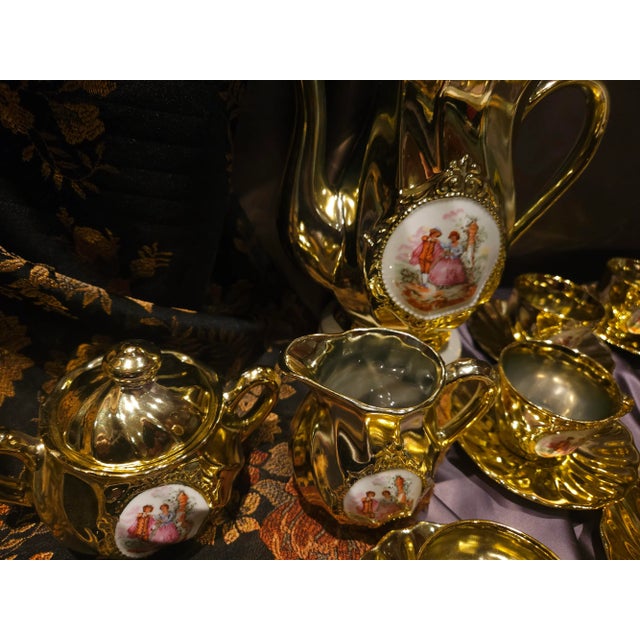 Mid 20th Century Porcelain Bavaria Gold Overlay Demitasse Coffee Set, Service for Six- 17 Pieces For Sale - Image 12 of 12