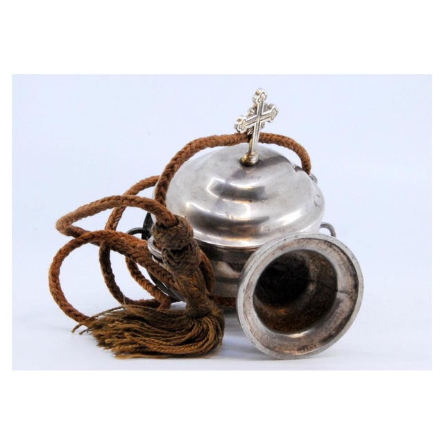 Silver Pyx with Cross on the Lid and Suspension Cord, in Good conditions. Designed 1920 to 1949