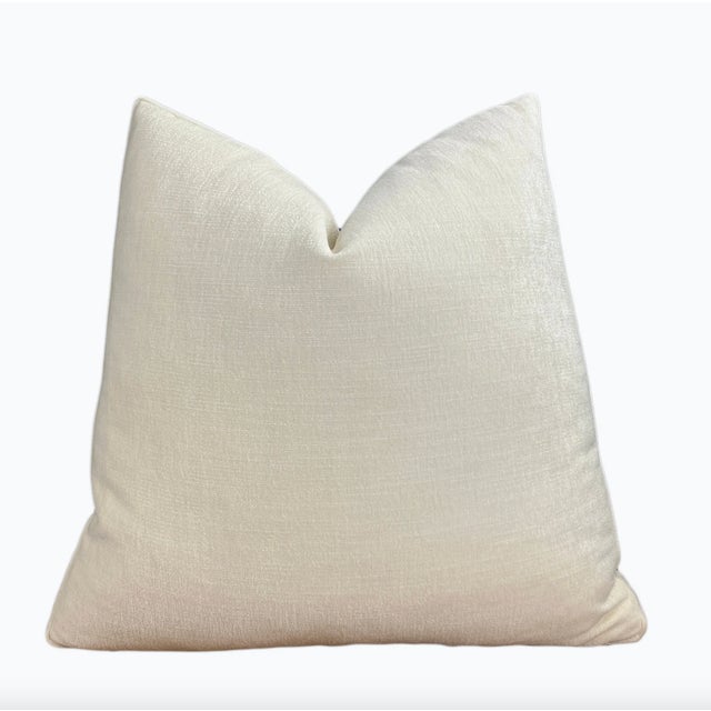 Off-White Velvet Box Pillow With Feather Down Insert For Sale - Image 4 of 6