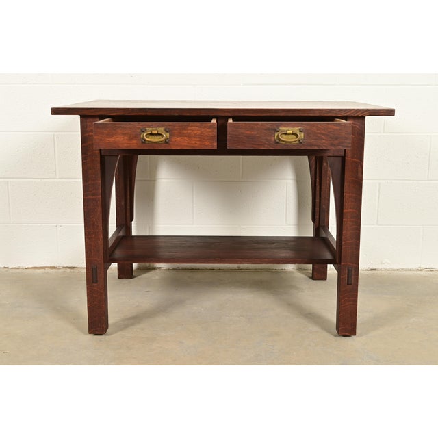 Wood Gustav Stickley Mission Oak Arts & Crafts Writing Desk or Library Table, Circa 1910 For Sale - Image 7 of 14