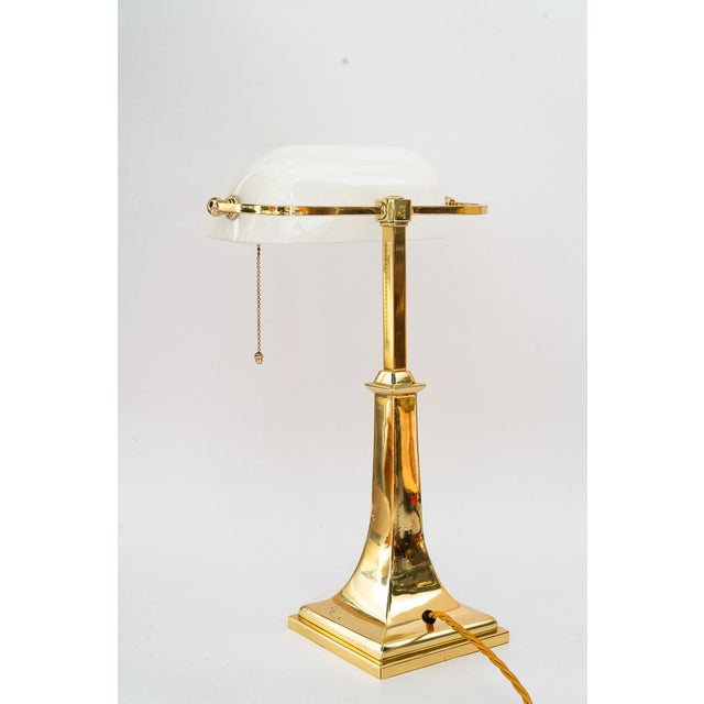 Brass polished and stove enameled Original antique white opal glass shade European Plug (up to 250V).The wiring of this...