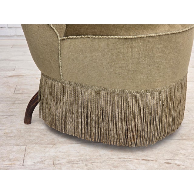Green Danish Easy Chair in Green Furniture Velour, 1960s For Sale - Image 8 of 16