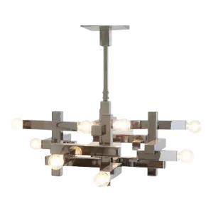 Gaetano Sciolari Mid Century Modern Cubist Geometric Chrome Chandelier