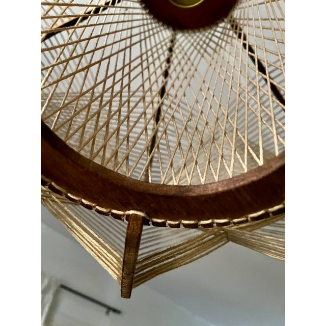 Beige Scandinavian Cotton and Wood Pendant Light with Taut Wires, 1960 For Sale - Image 8 of 11