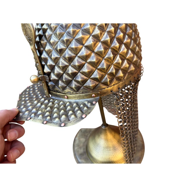 Metal Double Hammered Brass Helmet For Sale - Image 7 of 15