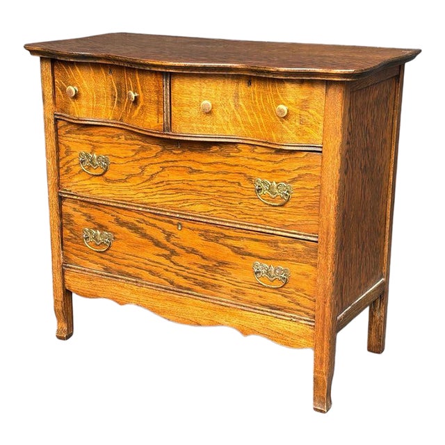 Vintage Oak Serpentine Front Dresser Chest For Sale