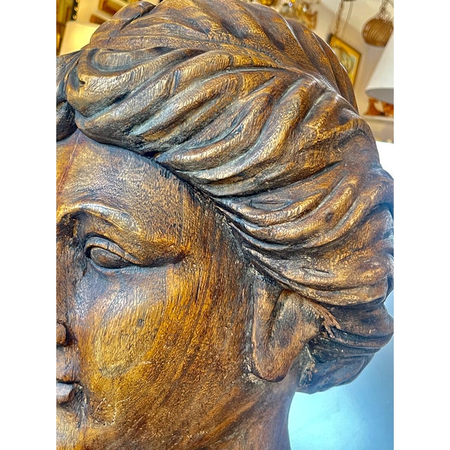 Pair Large Hand Carved Wood Figureheads, Italy For Sale - Image 11 of 13