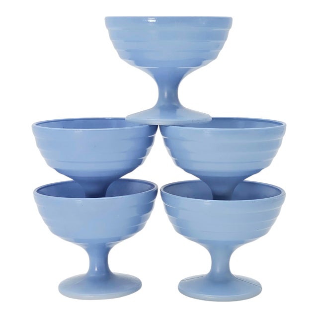 Hazel Atlas Moderntone Platonite Blue Sherbet Bowls, Set of 5 (1930s–40s) For Sale