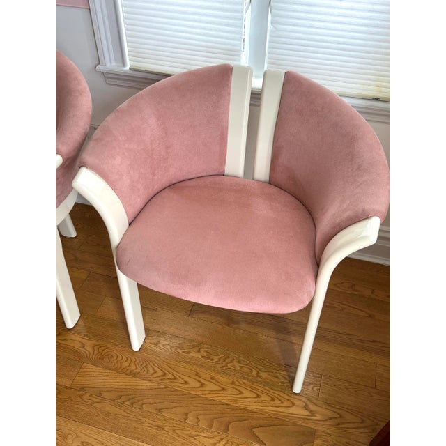 Pink 1980 PostModern Lacquer Pink Velvet Club Chairs - a Pair For Sale - Image 8 of 13