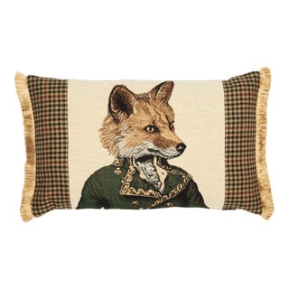 Master Fergus Fox Tapestry Cushion With Tweed & Fringe - 33x55cm (13"x22") For Sale