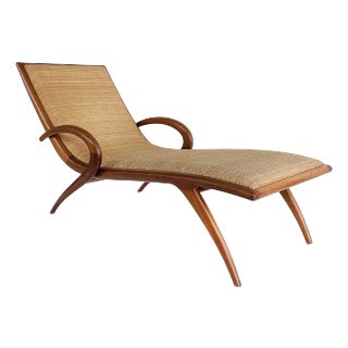 1950s John Louis Graz Chaise Longue, Inset Woven Raffia For Sale