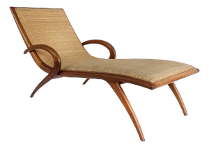 1950s John Louis Graz Chaise Longue, Inset Woven Raffia