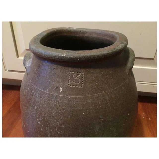 American Antique Early 19th Century Virginia Ovoid Shape Handled Crock Storage Jar With Applied Handles Marked 3 For Sale - Image 3 of 11