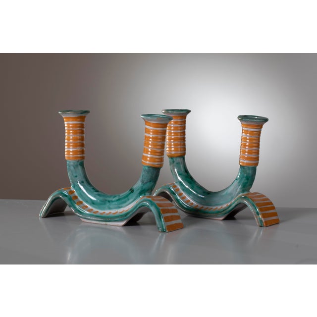 Cantagalli Ceramic Candleholders from Ics Vietri, Italy, Late 1930s, Set of 2 For Sale - Image 10 of 10