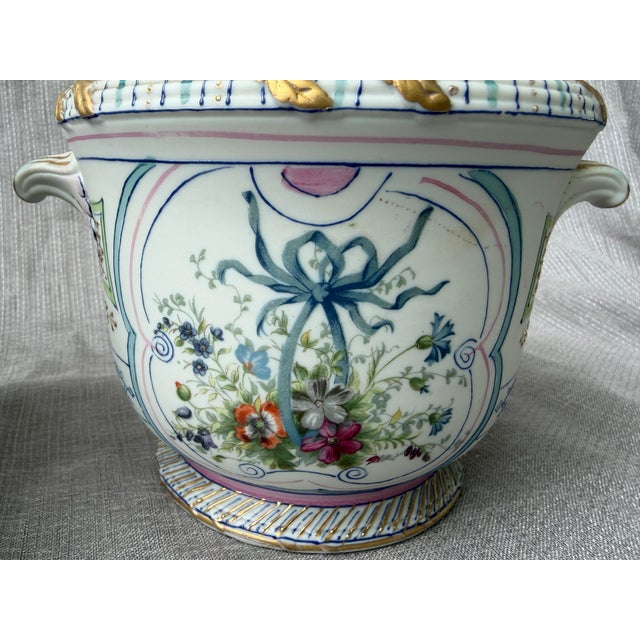 Hand Painted Bisque CachePots Set of 2 For Sale - Image 10 of 18