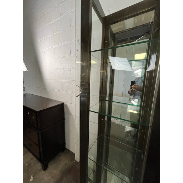 Bronze Vintage Spanish Bronze Glass Vitrine Display Cabinet Sarreid Mastercraft Style For Sale - Image 8 of 12
