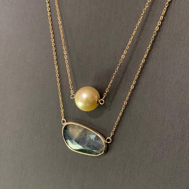 Traditional Golden South Sea Pearl Sapphire Necklace 14 Karat Gold Certified For Sale - Image 3 of 4