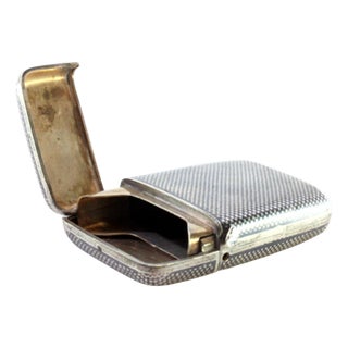 Checkered Nickel-Plated Silver Cigarette Case with Monogram Card For Sale