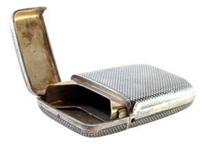 Checkered Nickel-Plated Silver Cigarette Case with Monogram Card