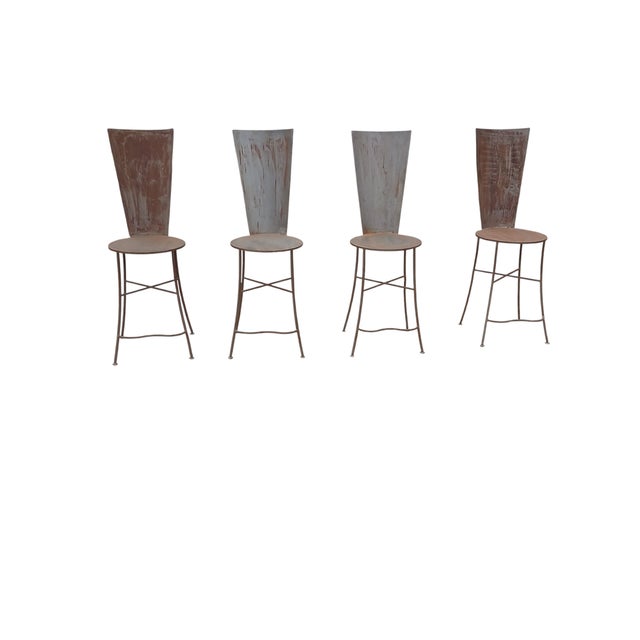 Vintage French Sculptural High-Back Patinated Iron Stools, 1990s, Set of 4 For Sale - Image 3 of 3