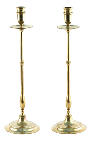 Late 19th Century Antique Brass Candlesticks, 1890, Set of 2