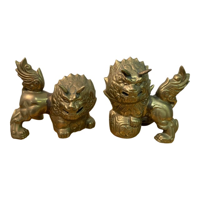 Vintage Brass Foo Dogs- a Pair For Sale