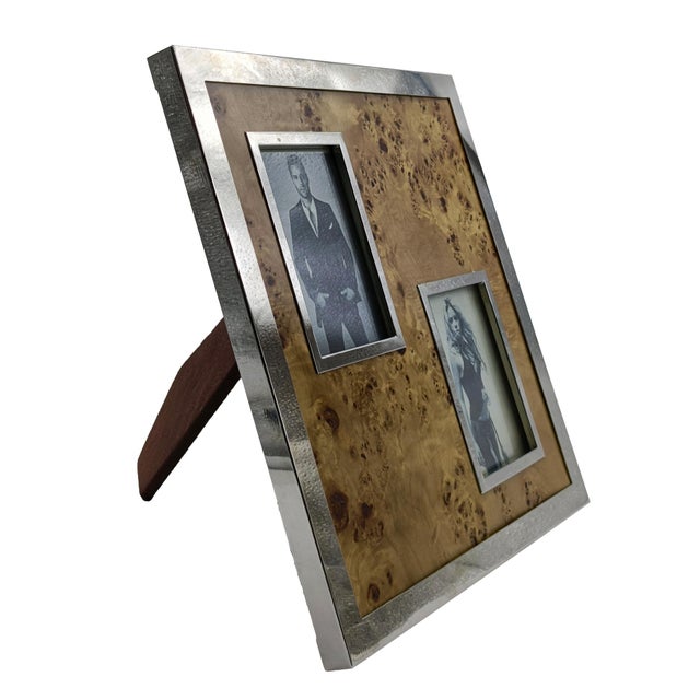 Chrome-Plated Metal and Briarwood Multi-Photo Frame attributed to Felice Antonio Botta, Italy, 1970s For Sale - Image 11 of 11