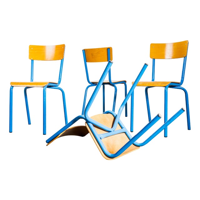 Blue Simple Stacking Dining Chairs from Mullca, 1960s, Set of 4 For Sale