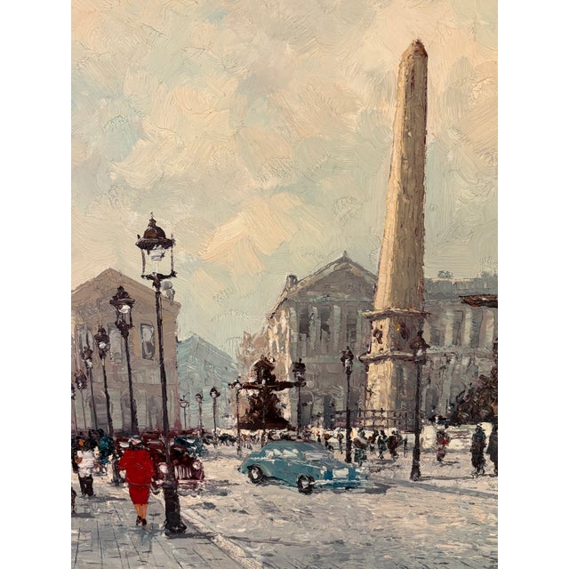 Stunning 20th Century oil painting by French artist Marcel Maurice Brisson of the Place de la Concorde in Paris in winter....