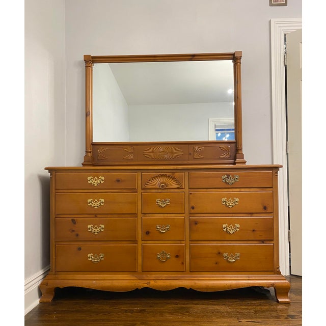 Drexel Heritage Chippendale Cherry Wood Dresser & Mirror Chairish