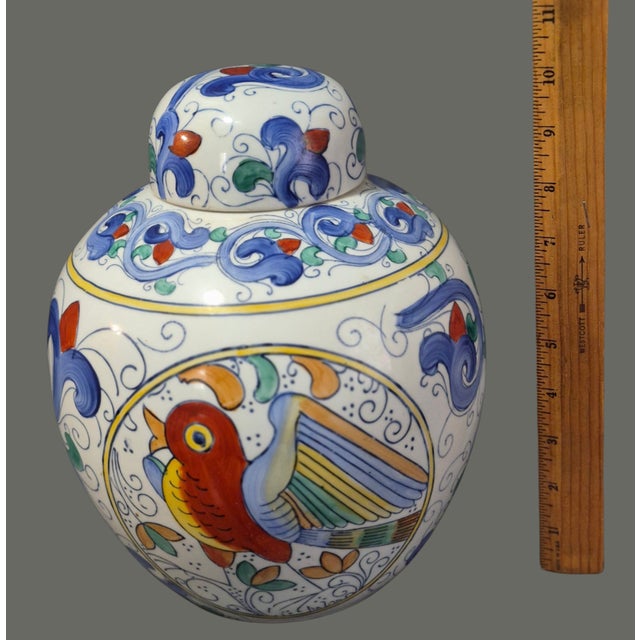 Vintage Asian Hand Painted Porcelain Chinoiserie Ginger Jar Bird Motif Marked For Sale - Image 4 of 9