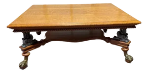 Early 20th Century Victorian Renaissance Revival Style Griffin Carved Oak Coffee Table