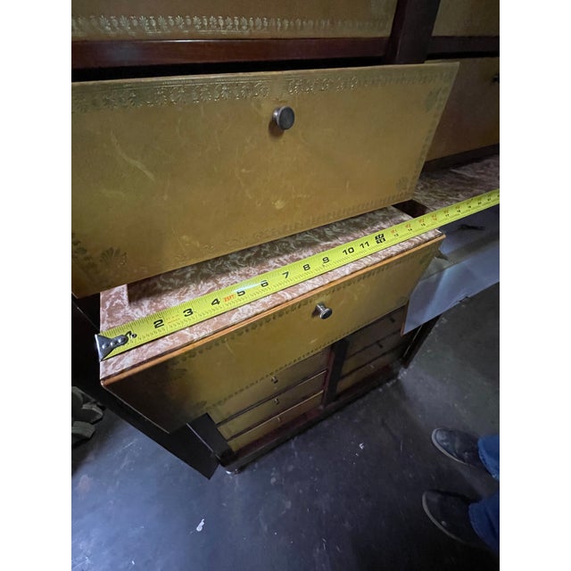 Antique French Crotch Mahogany and Leather Cartonnier or Cabinet With Compartments For Sale - Image 9 of 13