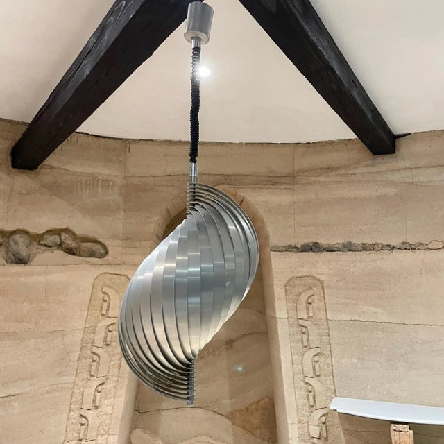 1970s French Aluminum Spiral Ceiling Pendant Twist Lamp Henri Mathieu France For Sale - Image 9 of 10