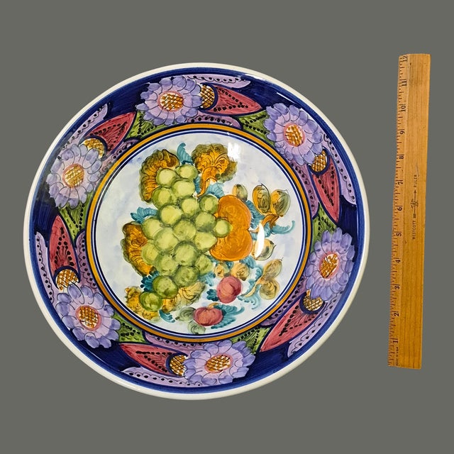 Vintage Hand Painted Vibrant Floral Fruit Ceramic Made in Greece Platter For Sale - Image 4 of 8