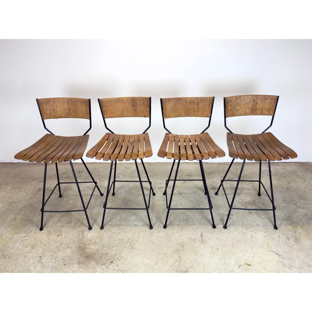 Set of Four Circa 1960’s Arthur Umanoff /Raymor Wrought Iron Tall Bar Stools For Sale - Image 11 of 12