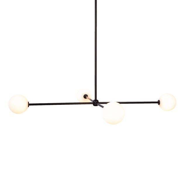 Globe Chandelier 4, Black, 21.5in H, 5 Inch Glass Globes, by Research.Lighting, Modern, Minimal Hanging Light For Sale In New York - Image 6 of 13