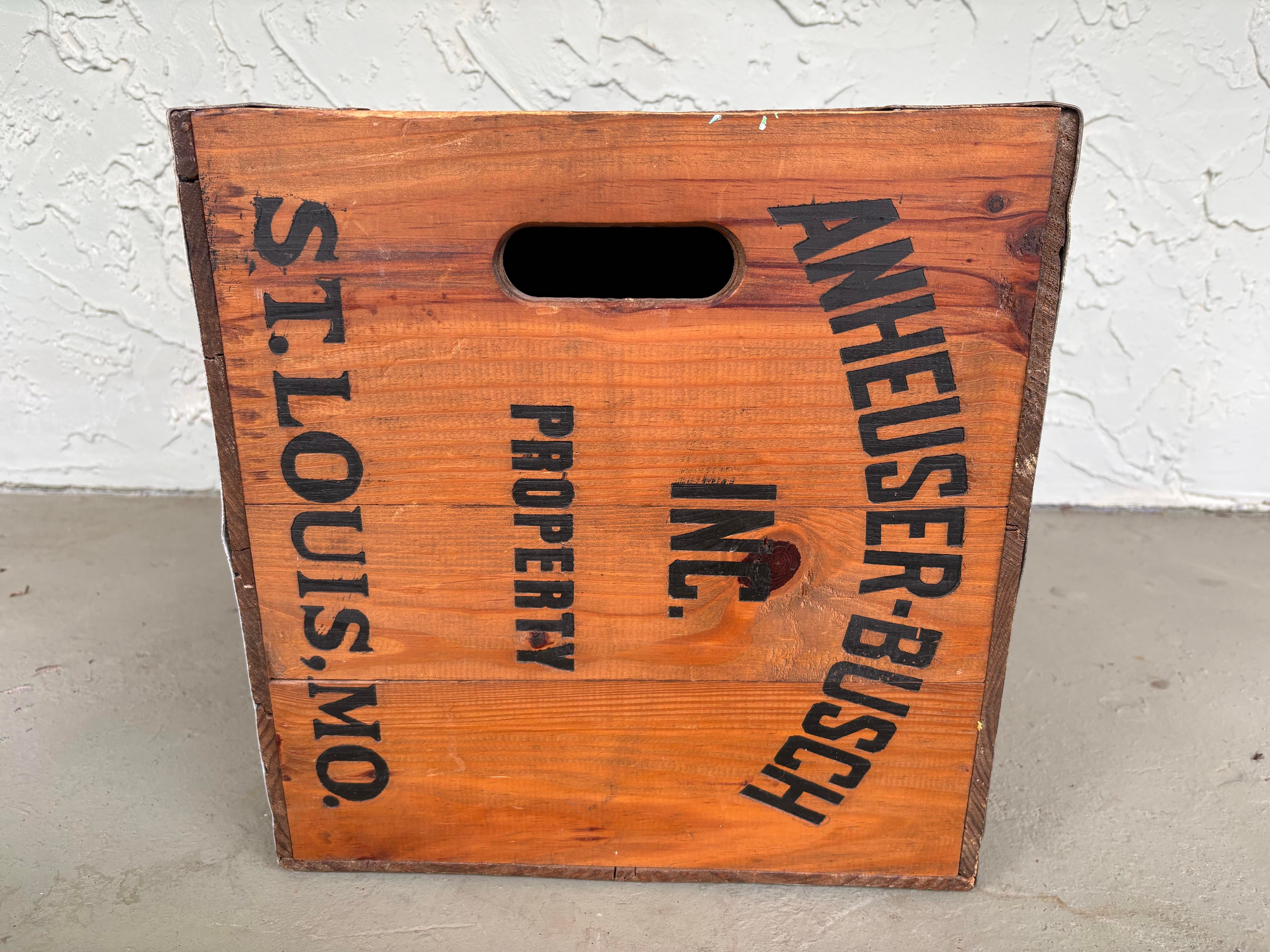 Vintage Budweiser Wooden Beer Crate With Original Graphics