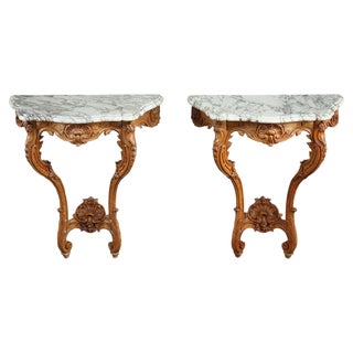 Louis XV-Style Console Tables with Marble Tops, Set of 2 For Sale