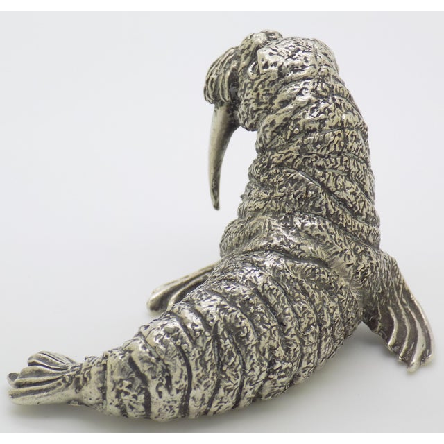 Metal 3-Oz. Vintage Italian Handmade Genuine Silver Walrus Large Figurine by Mario Cerreti of Arezzo, 1950s Heavy Solid 800 Silver Statue Decor For Sale - Image 7 of 14