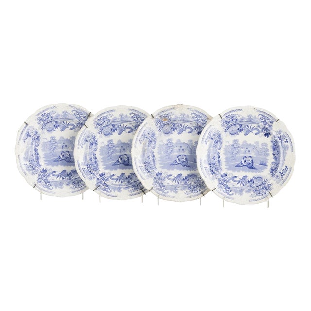 Faience Plates from Davenport, 19th Century, Set of 4 For Sale