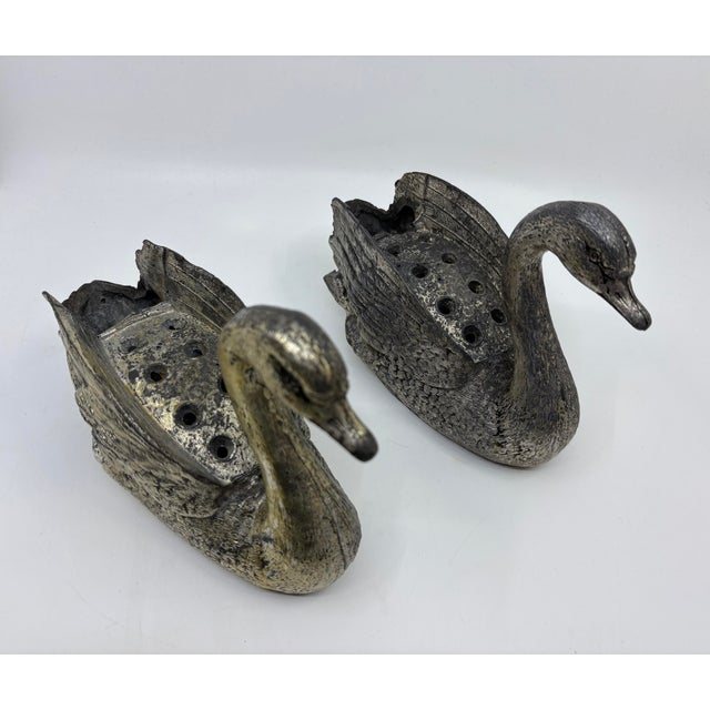 Vintage Metal Swan Flower Frogs/ Table Top Decor -a Pair For Sale - Image 10 of 10