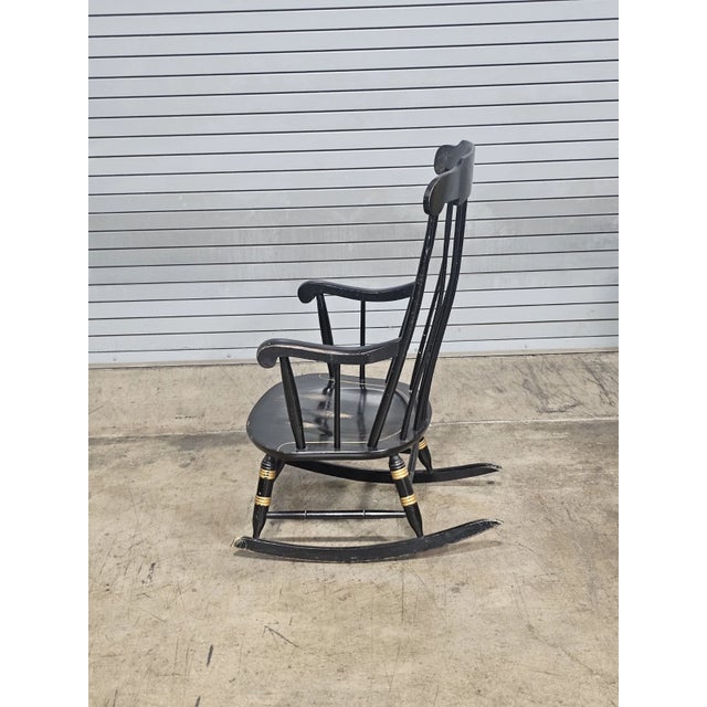 Black Black Hitchcock Style Windsor Arm Rocking Chair Harvest Stencil Gold Accents For Sale - Image 8 of 8