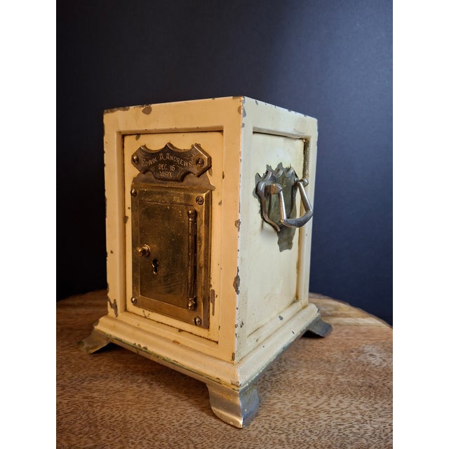Rare 1897 Custom Cast Iron Safe Bank Engraved Plaque Brass Door Provenance Bertoia 8.6lb For Sale - Image 4 of 18